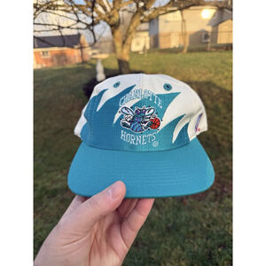 Vintage 90s Charlotte Hornets Sharktooth Logo Athletic Snapback Hat NBA
